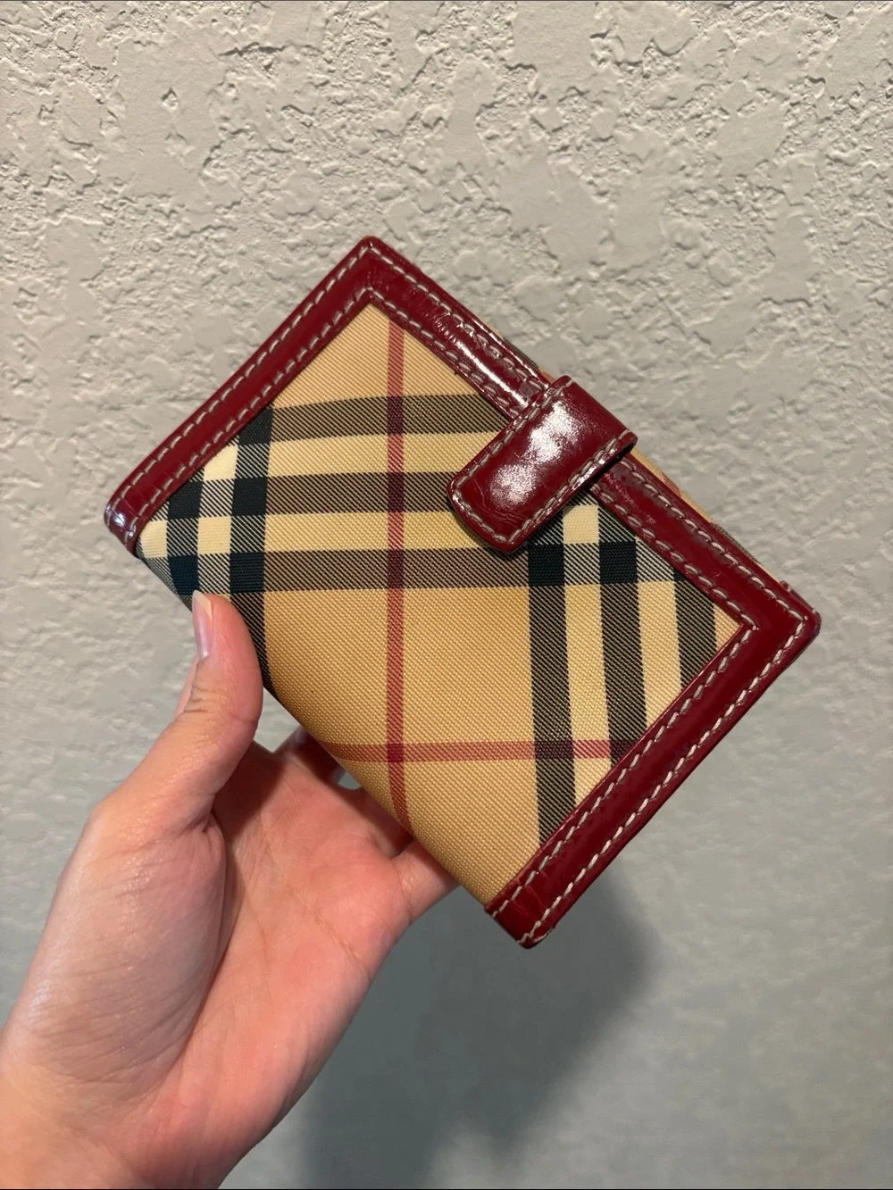 Burberry Nova Check Plaid Wallet with Red Trim